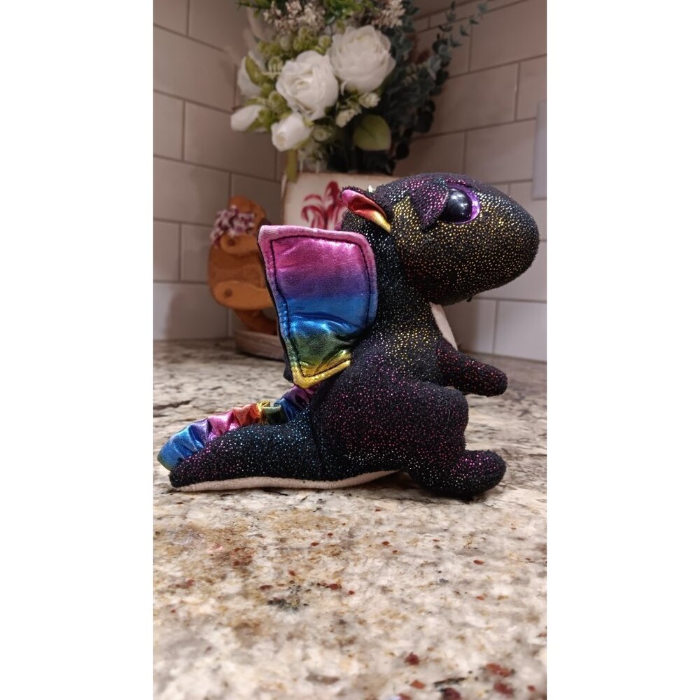 TY Dragon Anora Black Plush Stuffed Animal Cute Sparkly Rainbow Collectable